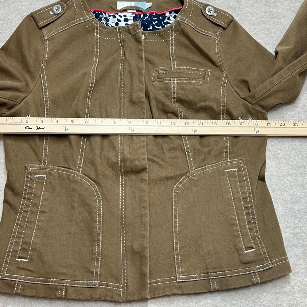 Boden Women Brown Cotton Contrast Stitch Utility Bomber Jacket Size US 8 GUC - Picture 7 of 9